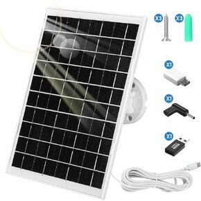 5W Solar Panel for Security Camera 2 Pack, 5V Solar Panel Charger with Micro USB, DC 3.5mm, USB & TYPE-C port, IP65 Waterproof Solar Panel for Camera with 9.8ft Cable, 360° Adjustable Bracket