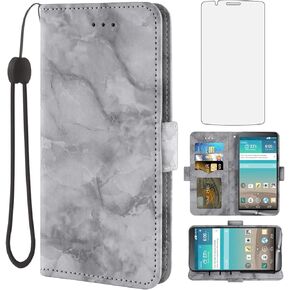 Asuwish Compatible with LG G3 Case and Tempered Glass Screen Protector Cell Accessories Card Holder Slot Kickstand Hybrid Protective Flip Folio Marble Wallet Phone Covers for LGG3 LG3 D850 D851 Purple