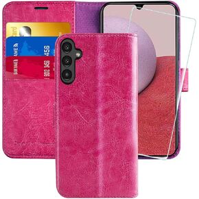 حافظة محفظة MONASAY متوافقة مع هاتف Galaxy A24 4G، [RFID Blocking] غطاء هاتف خلوي من الجلد القابل للطي مع حامل بطاقة الائتمان، عنابي in Kuwait