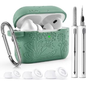 Airpods Pro 2nd Generation，AIRSPO Engraving Cover for Apple Airpods Pro 2nd Generation Case with Cleaner Kit & Keychain，Airpod Pro Case Silicone Soft Full Cover Front LED Visible