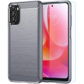 Moto G 5G Case (2022) with HD Screen Protector, MAIKEZI Non-Slip Shock-Absorption TPU Bumper, Soft Rubber Protective Cover - Black