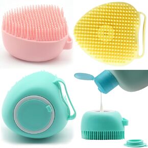 OTAVILEM Body Scrubber with Soap Dispenser for Shower, 3 Pack Silicone Exfoliating Brushes, Soft Body Exfoliator, Bath Loofah for Babies, Kids, Women, Men and Pets, 3 Colors