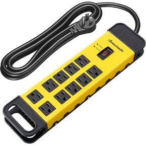 DEWENWILS 10-Outlet Metal Surge Protector Power Strip with 15Ft Cord, Flat Plug, 15A Circuit Breaker, 1440Joules, Heavy Duty Industrial Power Strip for Garage, Workshop, Wall Mountable, UL Listed
