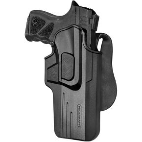 Gun Holster, OWB Holster Paddle Polymer Fit: Taurus TH9 / TH9C - Outside Waistband Open Carry Holster with Safety Lock - Angle Adjustable / 1.5"-2" Belt Adjustable (Black, Right)