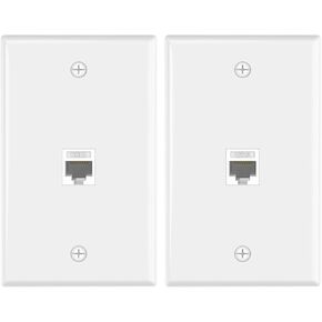 VCE Ethernet Wall Plate (UL Listed), 1-Port Cat6 Female to Female Wall Jack, Keystone Wall Plate with RJ45 Keystone Inline Coupler, White (2-Pack)