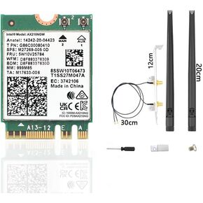 WiFi 6E AX210 NGW Wireless Card, Expand to Tri-Band 6GHz/5GHz/2.4GHz M.2 NGFF Wireless Bluetooth 5.3, AX210 WiFi Chip, Includes Ipex Cable, 8dBi Antennas and Brackets Support Windows 10/11(64 bit)