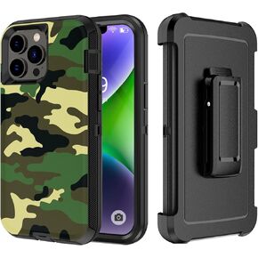 Case with Belt-Clip Holster Compatible with iPhone 14 Pro, Drop Protection Rugged Shockproof/Dust Proof Military Protective Tough Durable Phone Cover Heavy Duty (Black)
