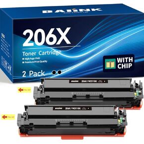 206X Black Toner Cartridges (with Chip) Compatible for HP 206A Black Toner Cartridges for Pro MFP M283fdw M283cdw M255dw M283 M255 M282 Printer W2110X W2110A Ink ( 2-Pack )