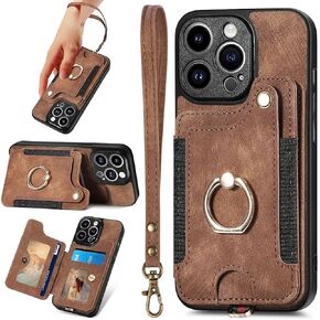 13 Pro Case,Card Holder Wallet for iPhone 13 Pro Case,Ring Holder Stand,RFID-Blocking,Wrist Strap,Camera Protector,Leather Magnetic Protective Flip Cover for iPhone 13 Pro Cases (Blue)