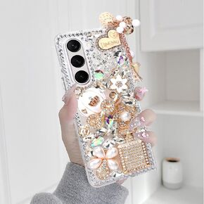Omio for Samsung Galaxy Z Fold 6 Case, Luxury 3D Handmade Sparkle Rhinestone Iron Tower Pendant Pumpkin Car Flowers Crystal Diamond Bling Glitter Hard PC Case for Galaxy Z Fold 6 Women Girls, Purple
