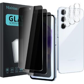 3 Pack Privacy Screen Protector for Samsung Galaxy A55 5G/ A35 5G With 3 Pack Camera Lens Protector, Anti Spy Tempered Glass 9H Hardness, Black Protector Anti Spy, Anti-Scratch, Bubble Free