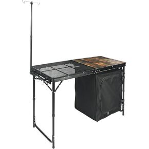 طاولة مطبخ قابلة للطي للتخييم طويلة جدًا من ريدكامب مع منظم تخزين، طاولة شواء قابلة للطي للتخييم ومحطة الطبخ محمولة للحفلات، الفناء، النزهة، أسود in Kuwait