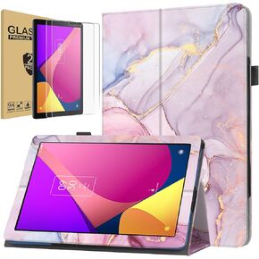 Case for TCL TAB 8 LE Case with Tempered Glass Screen Protector (Model 9137W) 2023 Release, Folio PU Leather Protective Stand Tablet Cover with Pencil Holder-Metro PCS (Flowing Marble)
