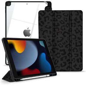 TopPerfekt Hybrid Slim Case for iPad 9th / 8th / 7th Generation (2021/2020 / 2019) 10.2 Inch - [Built-in Pencil Holder] Shockproof Cover with Clear Transparent Back Shell, Auto Sleep Wake Leopard