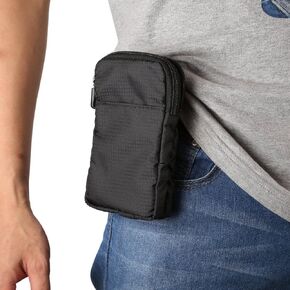 Cell Phone Belt Clip Bag Men, Cell Phone Shoulder Bag with Strap, Outdoor Travel Zipper Cellphone Shoulder Messenger Bag Smartphone Waist Pack Pouch Pocket Carrying Case with Belt Loop Carabiner