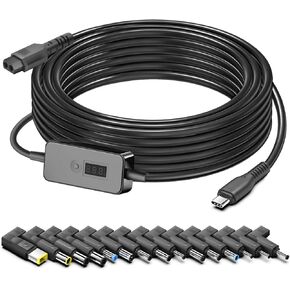 TAIFU PD USB C to DC Charger 5V/9V/12V/15V/20V Multi-Voltage DC Power Cable with LED Display, 15 Connectors for Tablets, Led Light, Lamps, Cameras, Routers, Phones, LG Dell Lenovo Laptop Adapter