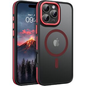 BENTOBEN for iPhone 16 Pro Max Magnetic Case, [Compatible with MagSafe] Translucent Matte Slim Fit Anti-Slip Shockproof Women Men Protective Cover Case for iPhone 16 Pro Max 6.9",Red/Black