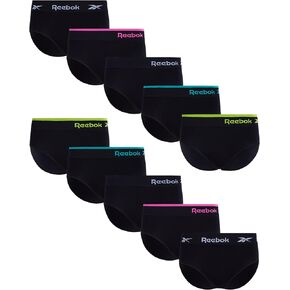 Reebok Women's Hipster Panties - 10 Pack Breathable Stretch Performance Hipster Briefs - Seamless Underwear for Women (S-XL), Size Medium, Black/Red/Grey/White/Spacedye Black