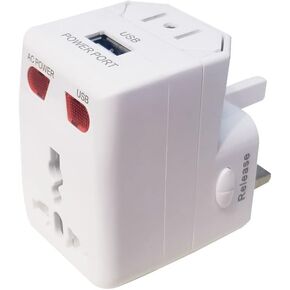 محول السفر العالمي، محول قابس التيار المتردد لشاحن الحائط الدولي Vsanstar مع طاقة ذكية 3A وUSB 2.1A لأوروبا والولايات المتحدة الأمريكية والمملكة المتحدة والاتحاد الأوروبي وتايلاند ونيوزيلندا وأستراليا 150 دولة (أبيض)