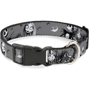 Buckle-Down Plastic Clip Collar - NBC Jack & Sally Cemetery Scene Gray/Black/White - 1/2" Wide - Fits 8-12" Neck - Medium