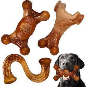 Apasiri Dog Toys for Aggressive Chewers: 3-Pack Indestructible Dog Toys for Large Dogs, Real Bacon Flavored, Tough Dog Chew Bones for Medium/Large Breed Dogs, Durable Dog Chew Toys to Keep Them Busy