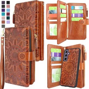 Harryshell Detachable Case Wallet Compatible with Samsung Galaxy S23 FE 5G Leather Case Cover with Cash Coin Zipper Pocket 12 Card Slots Holder Wrist Strap Lanyard (Flower Teal) in Kuwait