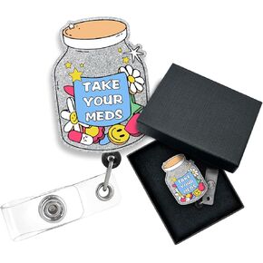 Take Your Meds Funny Pharmacy Pharmacist Retractable Badge Reel with Alligator Clip, for Nurse Doctor ICU ER Nursing Student Teacher Doctor RN LPN Nursing Work Supplies,YXZ046