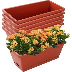 Window Box Planter, 12 Pack 17 inches Rectangle Windowsill Planters with Drainage Tray Plastic Flower Herb Planters for Outdoor Indoor Plants, Boxes Planters for Patio Garden Porch Yard Home Decor