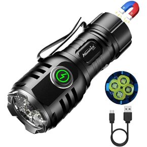 ALONEFIRE H64 Mini LED Flashlight Type C USB Rechargeable Bright 4 LED Light Source Small Torch 8 Modes Waterproof Long Battery Life with Tail Magnet, Clip, Battery for Outdoor, EDC Carry, Hiking
