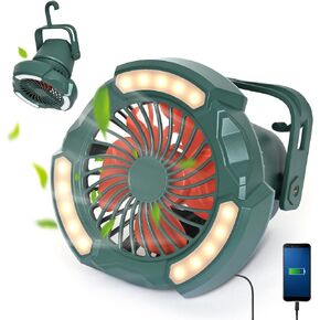 10400mAh Camping Fan with LED Lantern, Battery Operated Powered Fan with Hang Hook, Mobile Power Bank, 180°Head Rotation, Rechargeable Fan Portable for Picnic, Barbecue, Fishing, Travel, Home (Orange)