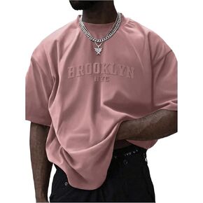 GORGLITTER Men's Letter Graphic Oversized T Shirt Short Sleeve Drop Shoulder Crewneck Tee Tops