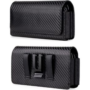 Dual Phone Holster Faux Leather Carbon Fiber Pattern Phone Pouch Holster for Two Phones for iPhone 11/12/13/14/15 Pro Max 14/15 Plus Samsung S21/22/23/24 Ultra Cell Phone Belt Clip for Men