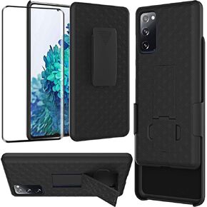 Ailiber Samsung Galaxy S20 FE 5G Case Holster, Galaxy S20 FE Screen Protector, Swivel Belt Clip Kickstand Holder, Slim Rugged FullBody Armor Shell Protective Cover for S20 Fan Edition 6.5inch -Black