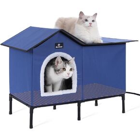 Elevated Heated Cat Houses for Outdoor Cats in Winter, Weatherproof Heated Cat Bed Kitty Shelter with Cat Heating Pad, Warm Home for Outside Feral Barn Stray Cat，Easy to Assemble. in Kuwait