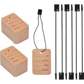 500 Set Black Price Tags with String, Gift Tags with String Attached and Safety Pins, Kraft Paper Price Tags for Clothing, Personalized Present Tags for Arts, Crafts and Gift Wrapping