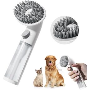 Pet Bath Brush Shampoo Dispenser for Cats Dogs, Cat Clean & Massage Brush With Soft Silicone Bristles for Pet Grooming Washing (White & Pink)