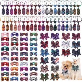 Segarty Dog Bowties and Large Dog Ties Set, 100 Pack Dog Bow Ties Adjustable Bow Ties for Dogs Pet Neck Collar Set Grooming Accessories Bulk for Medium Large Dog Birthday Wedding Party