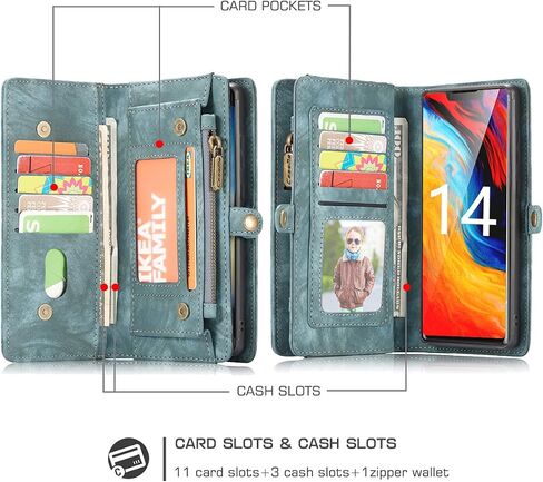 iPhone 16 Pro Max Leather Detachable Wallet Zipper Case with 11 Card Slots Holder Magnetic Case for iPhone 16 Pro Max Flip Wallet Handle Wrist Strap Man Woman Pocket Handbag (Blue) in Kuwait