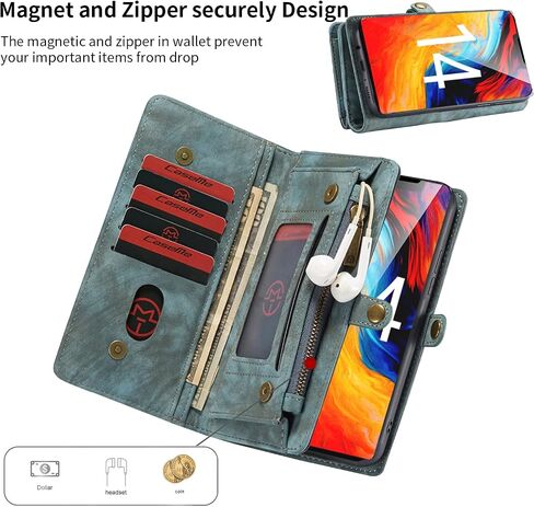 iPhone 16 Pro Max Leather Detachable Wallet Zipper Case with 11 Card Slots Holder Magnetic Case for iPhone 16 Pro Max Flip Wallet Handle Wrist Strap Man Woman Pocket Handbag (Blue) in Kuwait