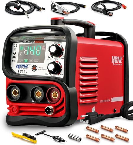 HONE Flux Core Welder 110V، فعلي 140Amp MIG Welder 3 في 1 لحام الأسلاك التآزرية بدون غاز/عصا لحام/رفع آلة لحام TIG، عاكس IGBT مع شاشة LED كبيرة وسلك لحام 2 رطل. in Kuwait