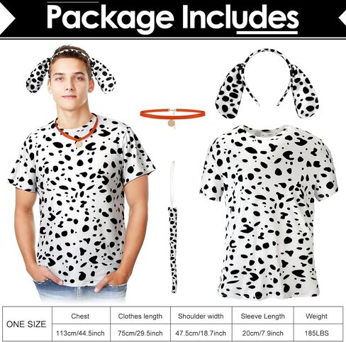 Toulite 4 Pcs Dog Dalmatian Costume for Adult Include Shirt Leather Collar Dog Ears Headband Tail Halloween Cosplay Party in Saudi Arabia