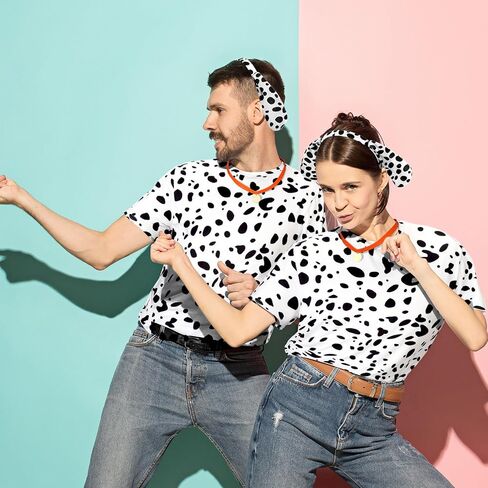 Toulite 4 Pcs Dog Dalmatian Costume for Adult Include Shirt Leather Collar Dog Ears Headband Tail Halloween Cosplay Party in Saudi Arabia