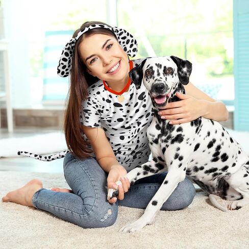 Toulite 4 Pcs Dog Dalmatian Costume for Adult Include Shirt Leather Collar Dog Ears Headband Tail Halloween Cosplay Party in Saudi Arabia