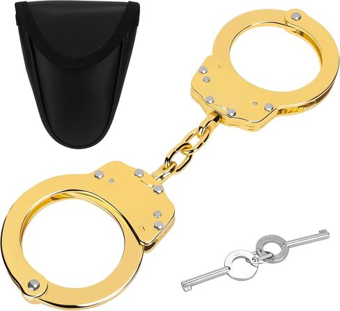Double Lock Handcuffs, Adjustable Heavy Duty Steel Wrist Cuffs with 2 Keys & Handcuffs Holster in Police Edition Professional Grade - Gold Plating in Saudi Arabia