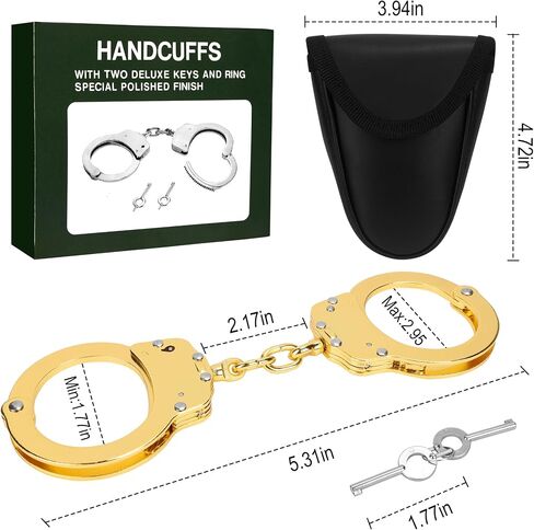 Double Lock Handcuffs, Adjustable Heavy Duty Steel Wrist Cuffs with 2 Keys & Handcuffs Holster in Police Edition Professional Grade - Gold Plating in Saudi Arabia