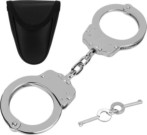 Double Lock Handcuffs, Adjustable Heavy Duty Steel Wrist Cuffs with 2 Keys & Handcuffs Holster in Police Edition Professional Grade - Gold Plating in Saudi Arabia