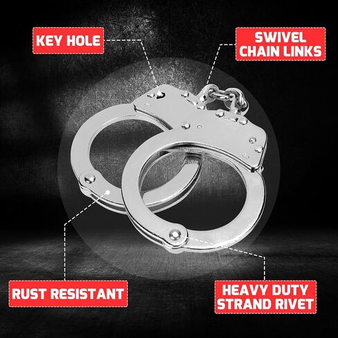 Double Lock Handcuffs, Adjustable Heavy Duty Steel Wrist Cuffs with 2 Keys & Handcuffs Holster in Police Edition Professional Grade - Gold Plating in Saudi Arabia