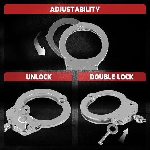 Double Lock Handcuffs, Adjustable Heavy Duty Steel Wrist Cuffs with 2 Keys & Handcuffs Holster in Police Edition Professional Grade - Gold Plating in Saudi Arabia