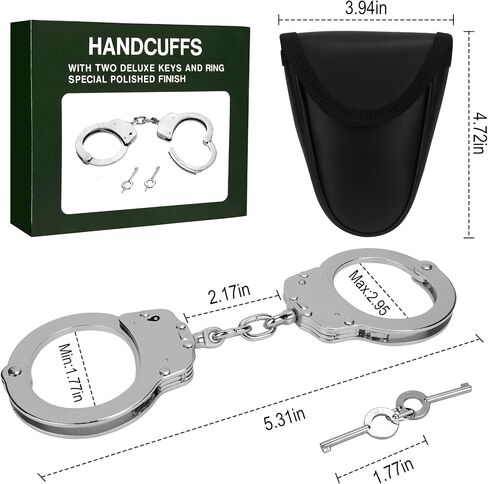 Double Lock Handcuffs, Adjustable Heavy Duty Steel Wrist Cuffs with 2 Keys & Handcuffs Holster in Police Edition Professional Grade - Gold Plating in Saudi Arabia