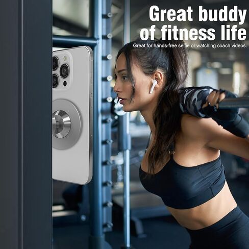 Gym Magnetic Phone Holder, Double-Sided Strong Magnetic Phone Mount, Attaches to Any Metal Surface, Compatible with All Phone Models, Perfect for Video Recording - Silver in Saudi Arabia